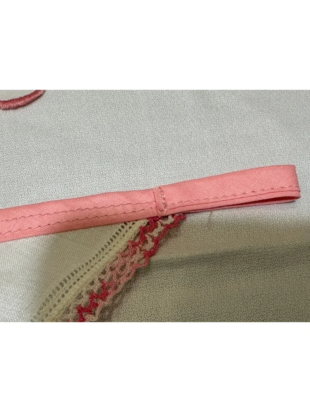 Vtg Pink Handkerchief Bunting Garland Hankie Banner Handmade Flowers Floral Rose